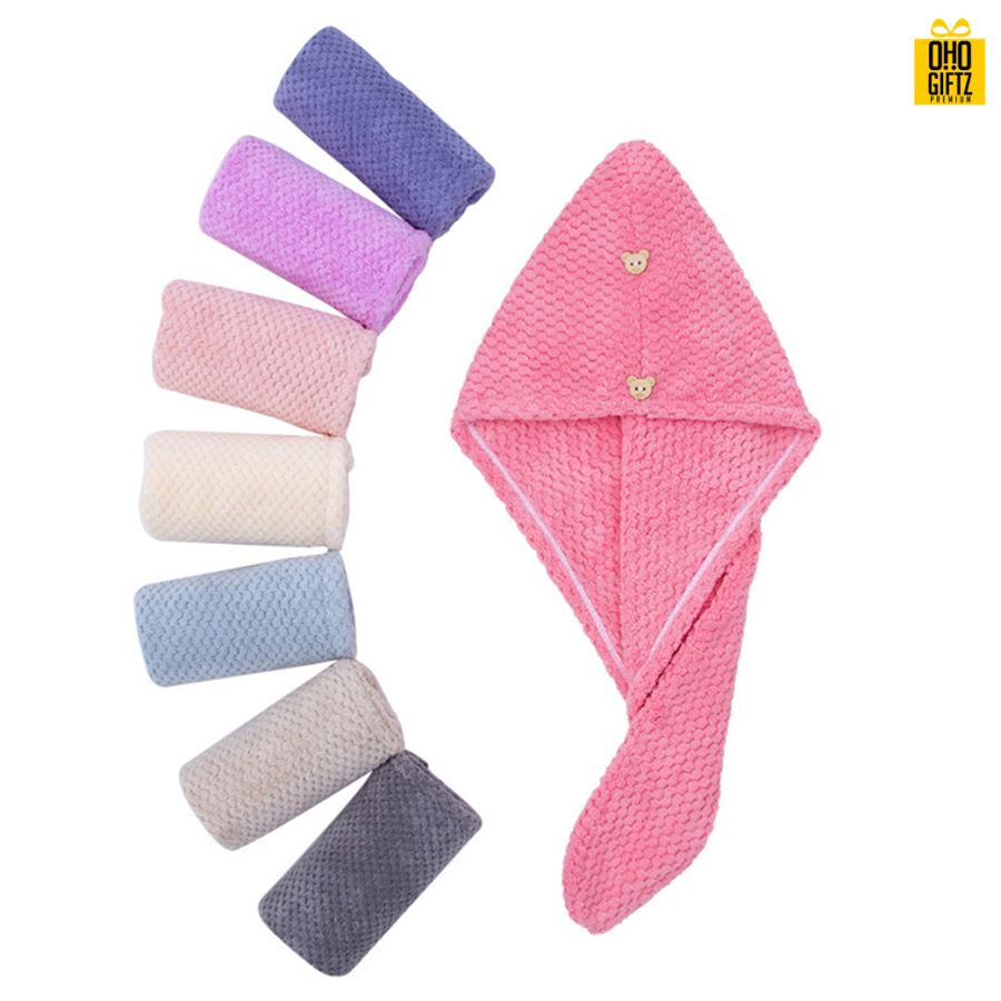 ผ้าคลุมผมแห้ง สกรีนชื่อ สกรีนโลโก้ทำเป็นของพรีเมี่ยมได้  