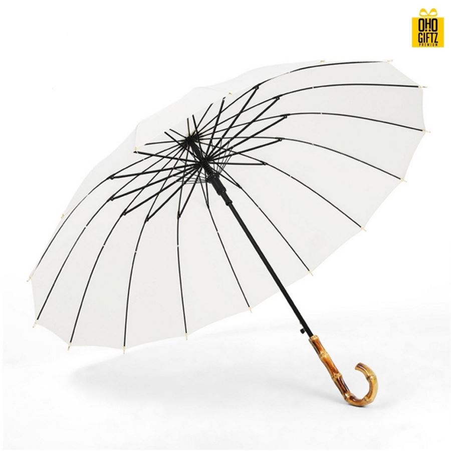 ร่มด้ามไม้ไผ่ สกรีนโลโก้ ทำเป็นสินค้าพรีเมี่ยม ของชำร่วย