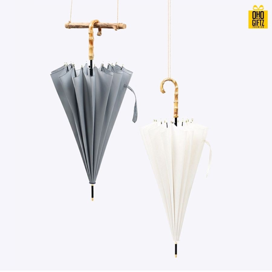 ร่มด้ามไม้ไผ่ สกรีนโลโก้ ทำเป็นสินค้าพรีเมี่ยม ของชำร่วย