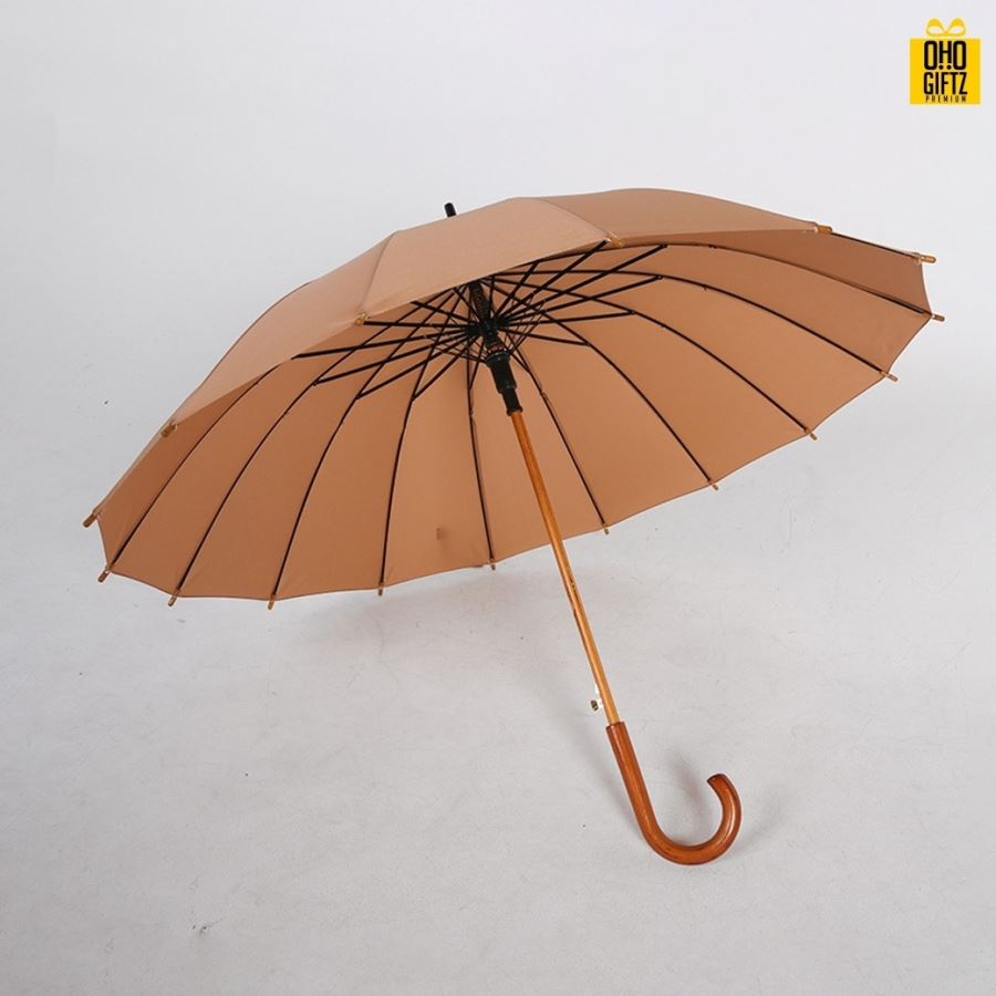 ร่มไม้อัตโนมัติสไตล์เรโทร สกรีนโลโก้ ทำเป็นสินค้าพรีเมี่ยม ของชำร่วย