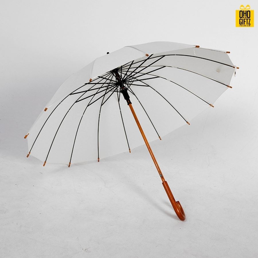 ร่มไม้อัตโนมัติสไตล์เรโทร สกรีนโลโก้ ทำเป็นสินค้าพรีเมี่ยม ของชำร่วย