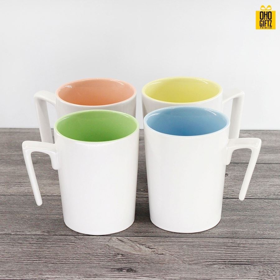 แก้วเซรามิกเคลือบสีภายใน สกรีนชื่อ สกรีนโลโก้ ทำเป็นของพรีเมี่ยมได้