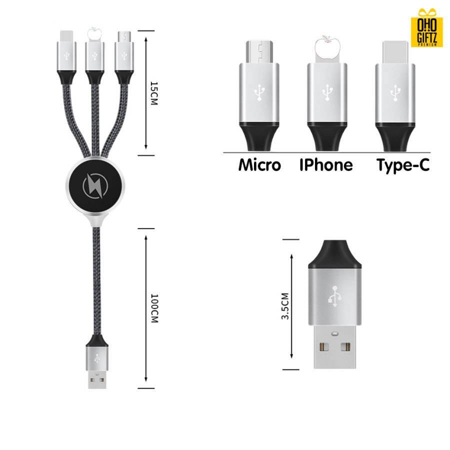 สายชาร์จำฟLED 3in1  สกรีนชื่อ,โลโก้ ทำเป็นของพรีเมี่ยมได้