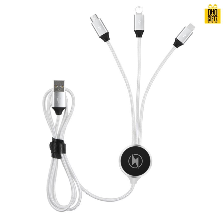 สายชาร์จำฟLED 3in1  สกรีนชื่อ,โลโก้ ทำเป็นของพรีเมี่ยมได้