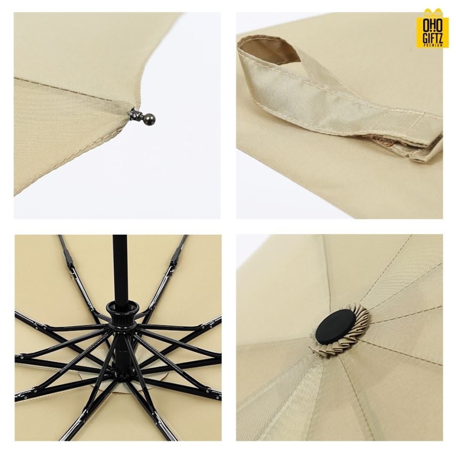 ร่มพับอัตโนมัติด้ามไม้ สไตล์วินเทจ สกรีนโลโก้ ทำเป็นสินค้าพรีเมี่ยม ของชำร่วย