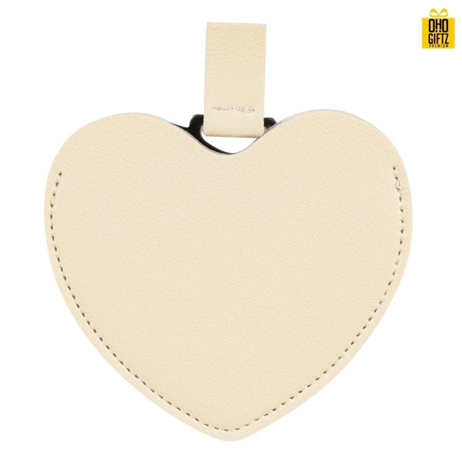 กระจกสแตนเลสรูปหัวใจซองหนัง สกรีนชื่อ สกรีนโลโก้  ทำเป็นของพรีเมี่ยมได้