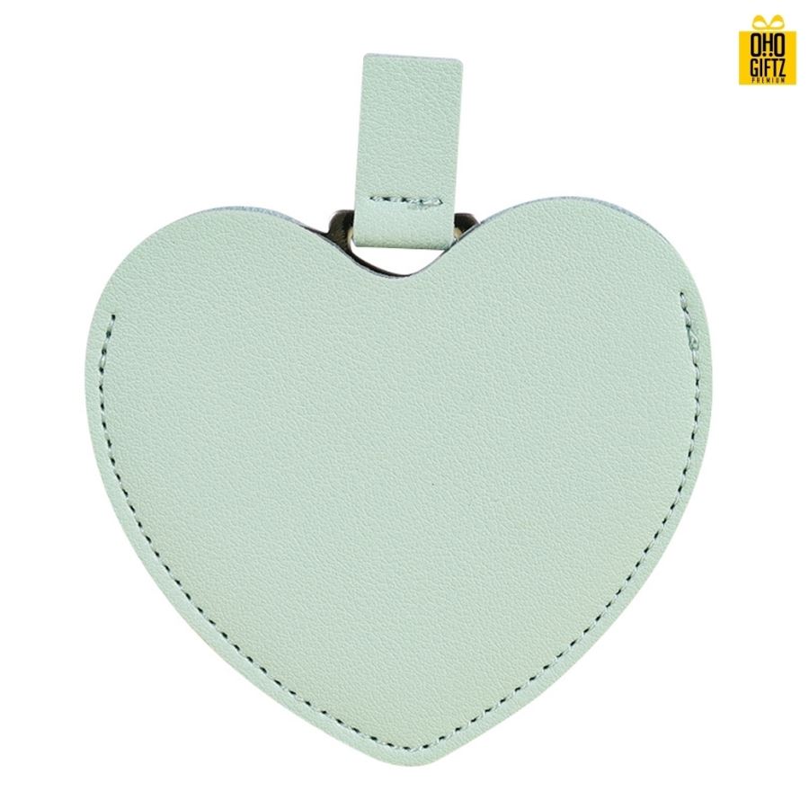 กระจกสแตนเลสรูปหัวใจซองหนัง สกรีนชื่อ สกรีนโลโก้  ทำเป็นของพรีเมี่ยมได้