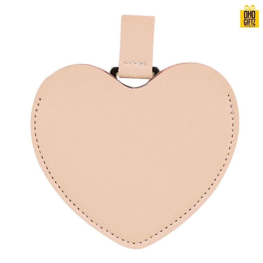 กระจกสแตนเลสรูปหัวใจซองหนัง สกรีนชื่อ สกรีนโลโก้  ทำเป็นของพรีเมี่ยมได้