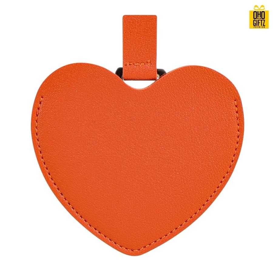 กระจกสแตนเลสรูปหัวใจซองหนัง สกรีนชื่อ สกรีนโลโก้  ทำเป็นของพรีเมี่ยมได้