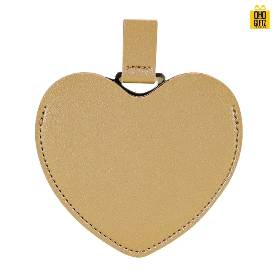 กระจกสแตนเลสรูปหัวใจซองหนัง สกรีนชื่อ สกรีนโลโก้  ทำเป็นของพรีเมี่ยมได้