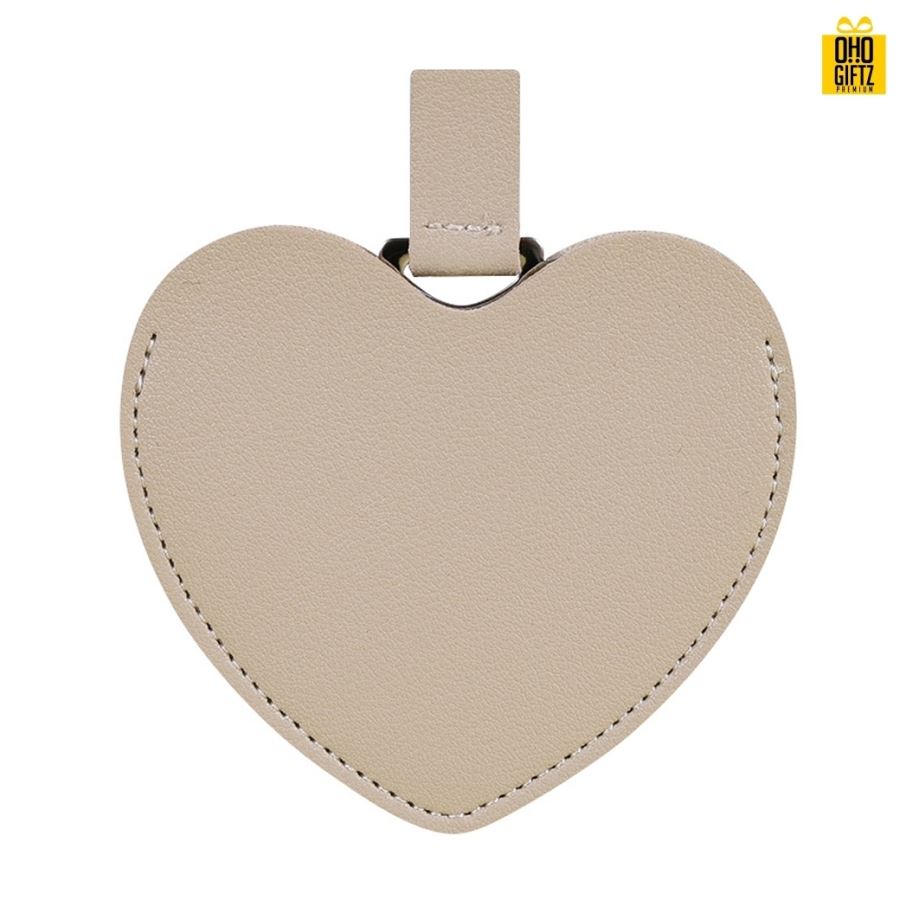 กระจกสแตนเลสรูปหัวใจซองหนัง สกรีนชื่อ สกรีนโลโก้  ทำเป็นของพรีเมี่ยมได้