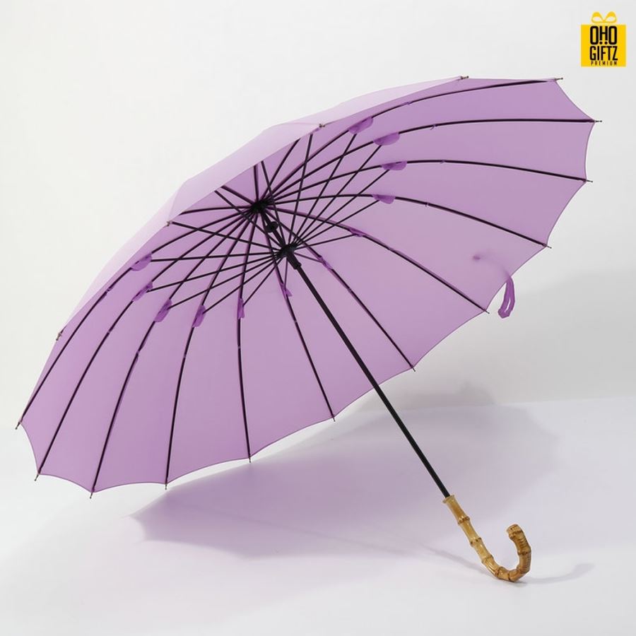 ร่มด้ามไม้ไผ่สไตล์วินเทจ สกรีนโลโก้ ทำเป็นสินค้าพรีเมี่ยม ของชำร่วย