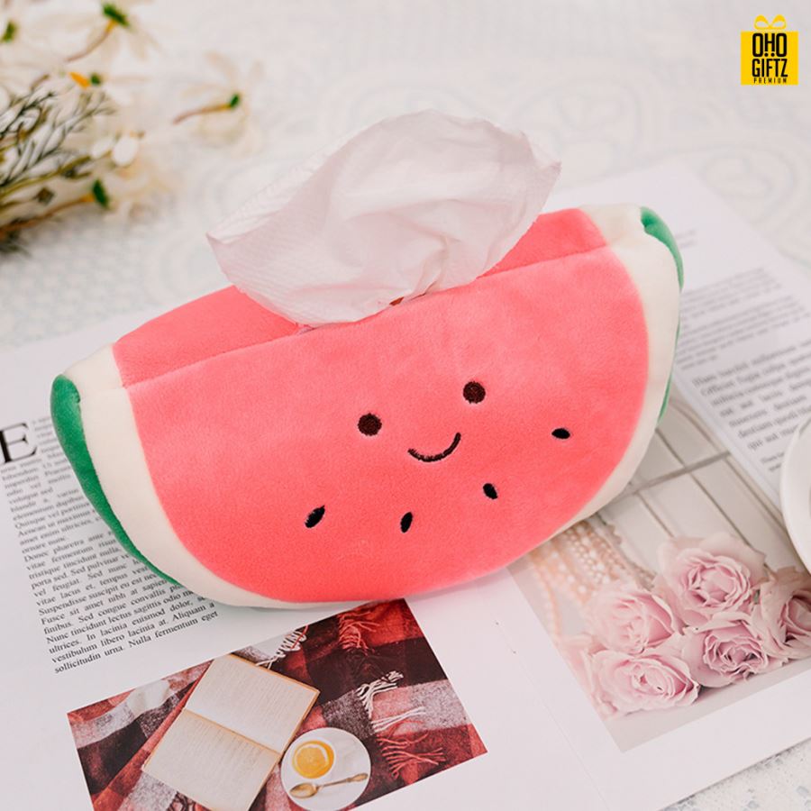 กล่องใส่กระดาษทิชชูผลไม้ สกรีนโลโก้ ทำเป็นของพรีเมี่ยม ของชำร่วยได้