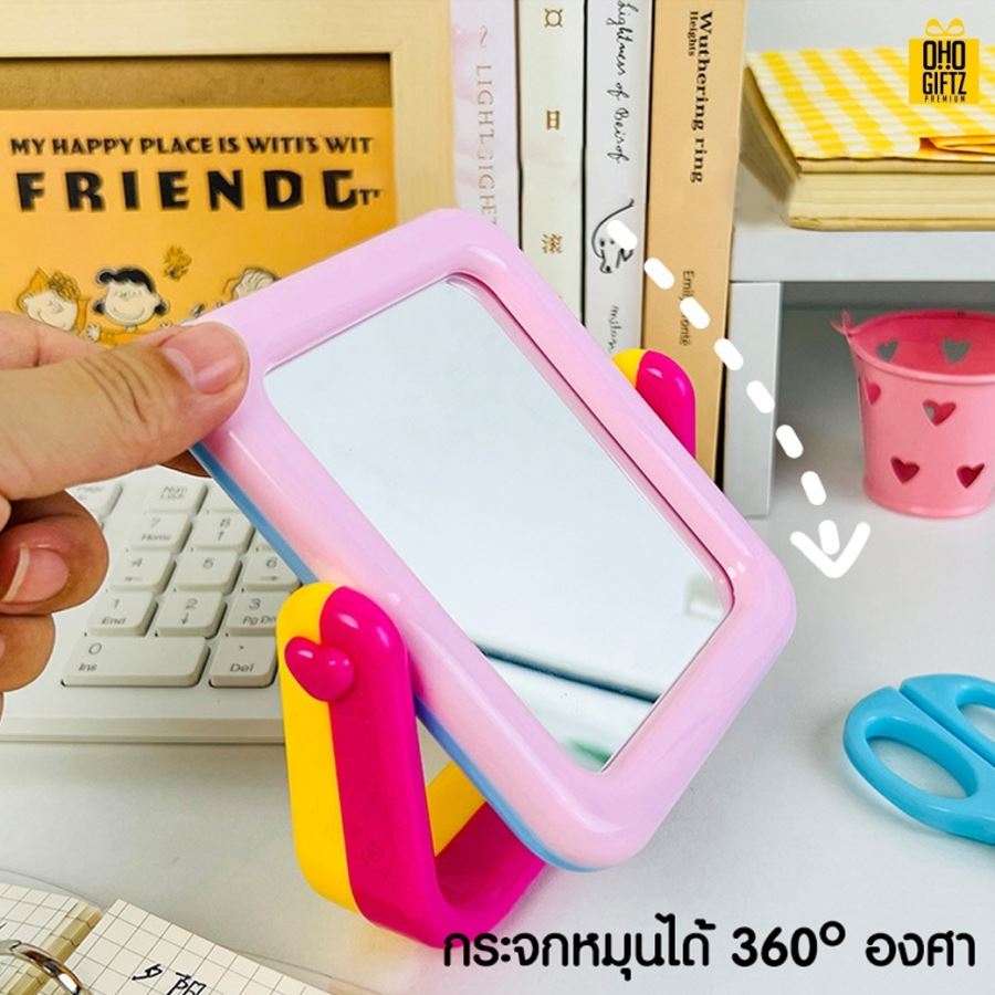 กระจกแต่งหน้าตั้งโต๊ะแบบมินิ สกรีนชื่อ สกรีนโลโก้  ทำเป็นของพรีเมี่ยมได้