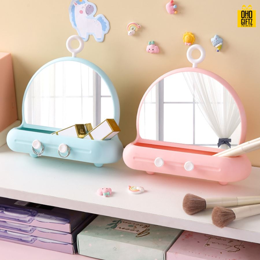 กระจกแต่งหน้ามีที่แขวน สกรีนโลโก้ สกรีนชื่อร้าน ทำเป็นของพรีเมี่ยมได้