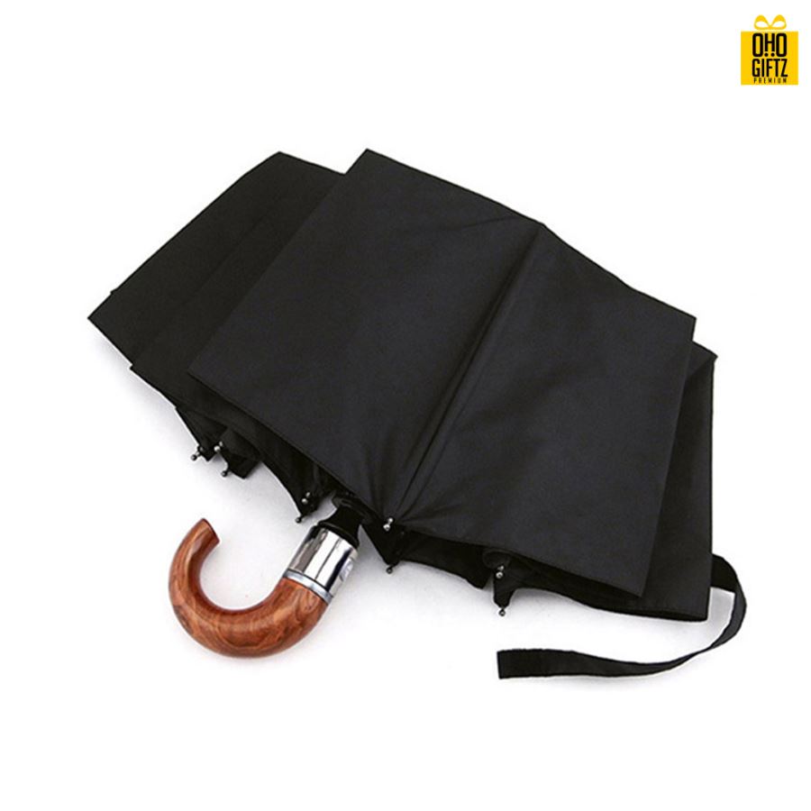 ร่มอัตโนมัติด้ามจับไม้วินเทจ  สกรีนโลโก้ ทำเป็นสินค้าพรีเมี่ยม ของชำร่วย