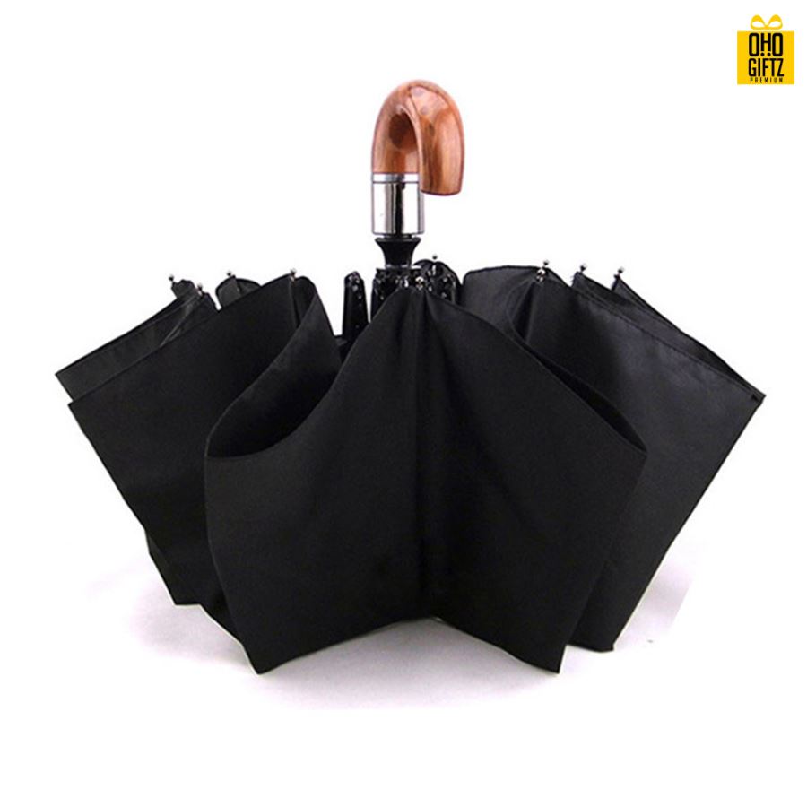 ร่มอัตโนมัติด้ามจับไม้วินเทจ  สกรีนโลโก้ ทำเป็นสินค้าพรีเมี่ยม ของชำร่วย