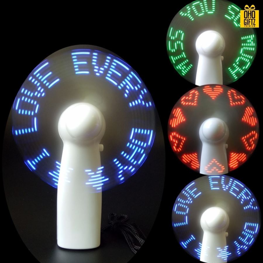 พัดลมมือถือข้อความไฟ LED สกรีนโลโก้ ทำเป็นของพรีเมี่ยม