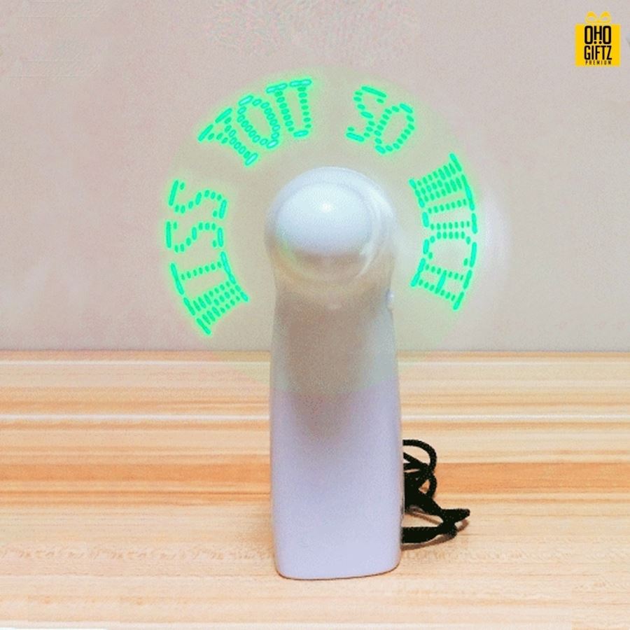 พัดลมมือถือข้อความไฟ LED สกรีนโลโก้ ทำเป็นของพรีเมี่ยม