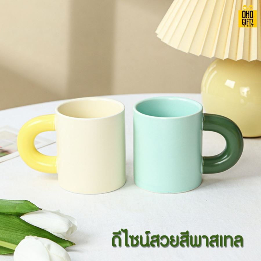 แก้วเซรามิกหูจับหนา สกรีนชื่อ สกรีนโลโก้ ทำเป็นของพรีเมี่ยมได้