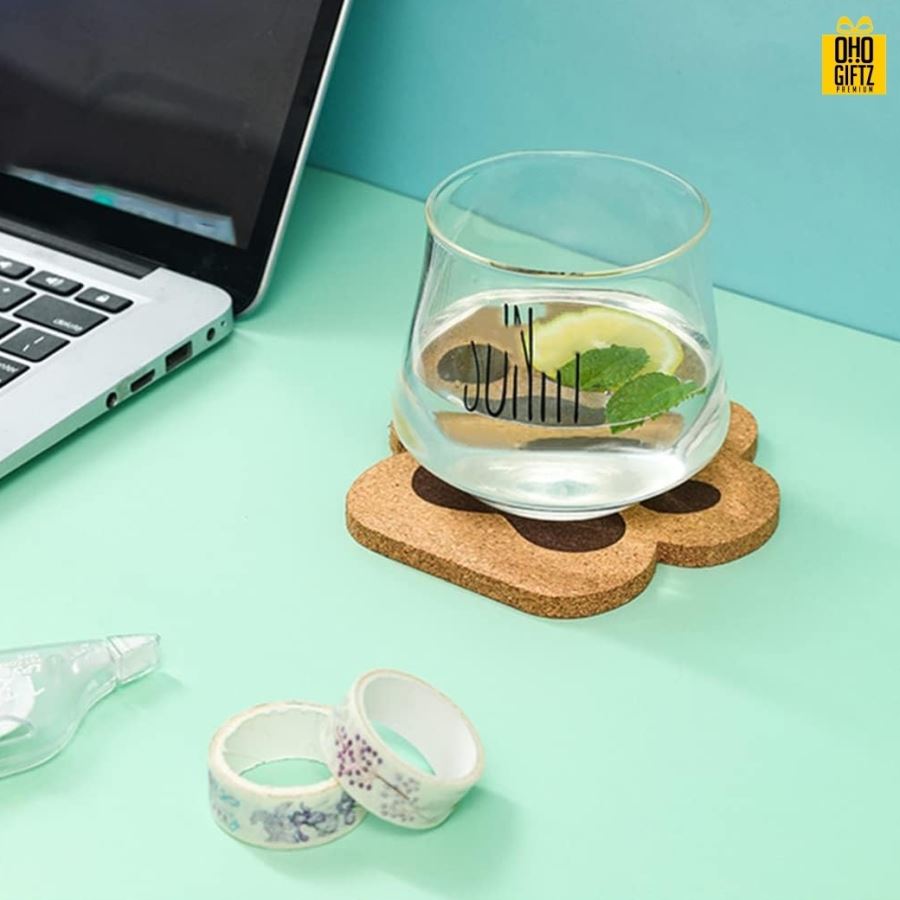 ที่รองแก้วไม้ก๊อกรอยเท้าแมว สกรีนชื่อ, โลโก้, พิมพ์ภาพได้