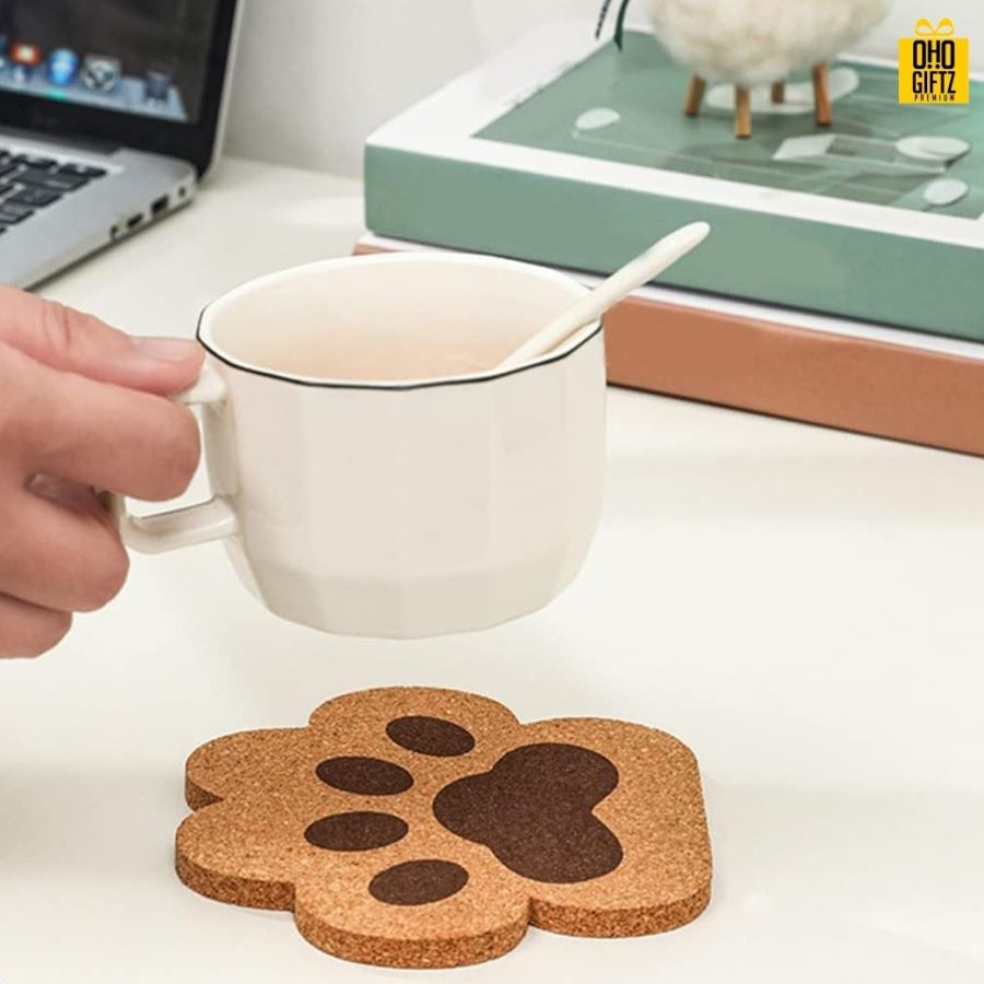 ที่รองแก้วไม้ก๊อกรอยเท้าแมว สกรีนชื่อ, โลโก้, พิมพ์ภาพได้