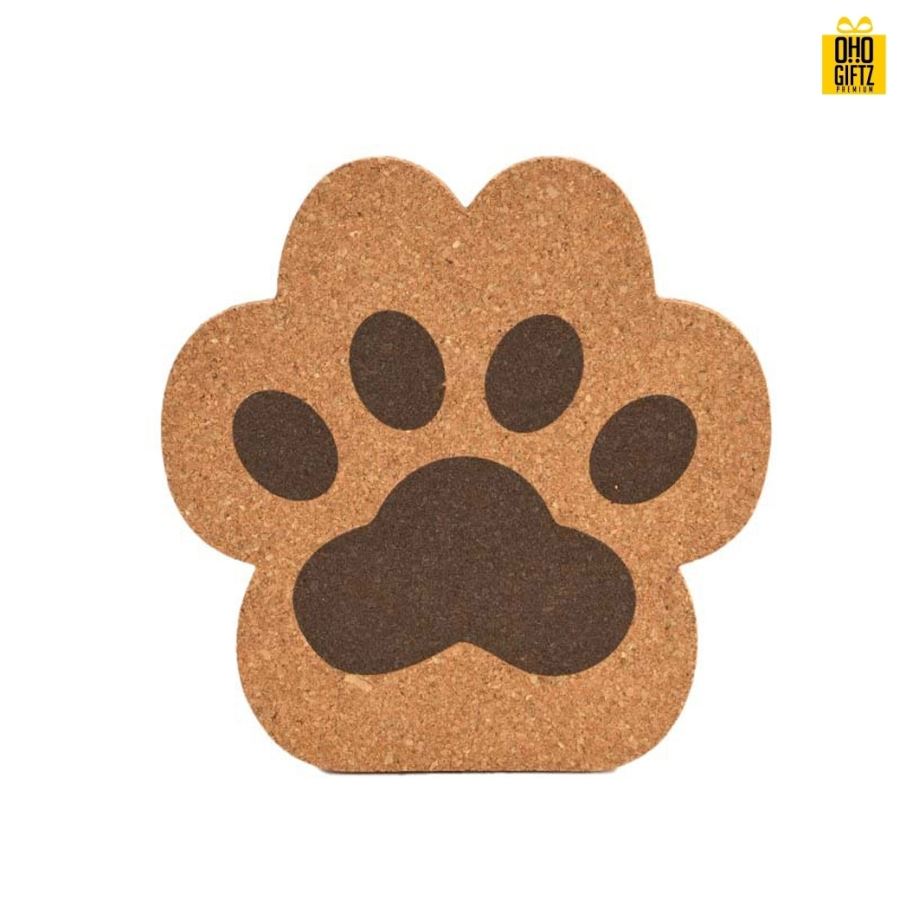 ที่รองแก้วไม้ก๊อกรอยเท้าแมว สกรีนชื่อ, โลโก้, พิมพ์ภาพได้