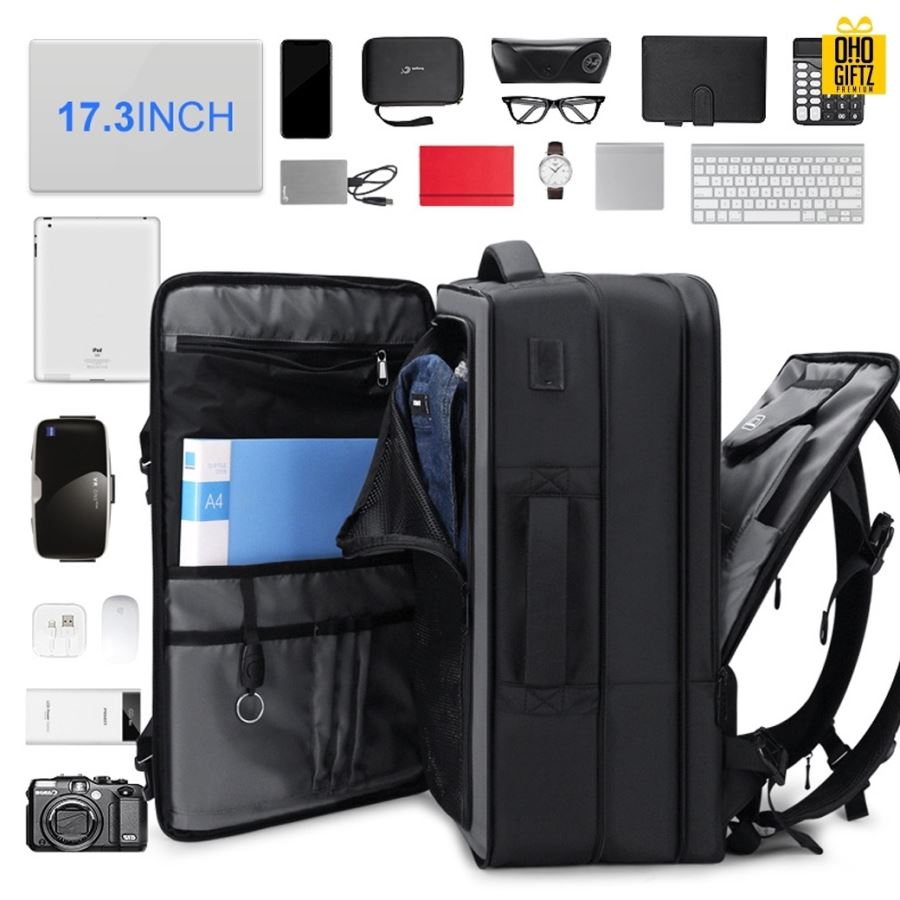 กระเป๋าเป้สะพายหลังขยายได้ผ้า Oxford สกรีนโลโก้ ทำเป็นของพรีเมี่ยม