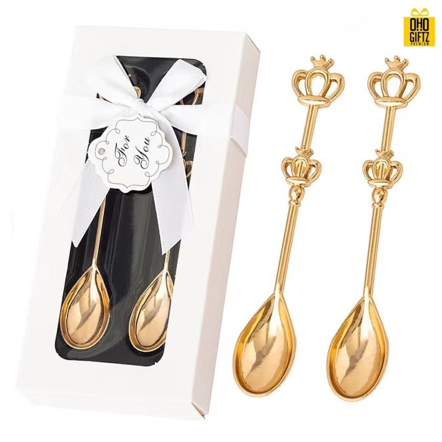 ช้อนกาแฟโลหะมงกุฎเงินทอง  พิมพ์สติกเกอร์ชื่อฟรี ทำเป็นของพรีเมี่ยม ของชำร่วยงานเเต่งงานได้