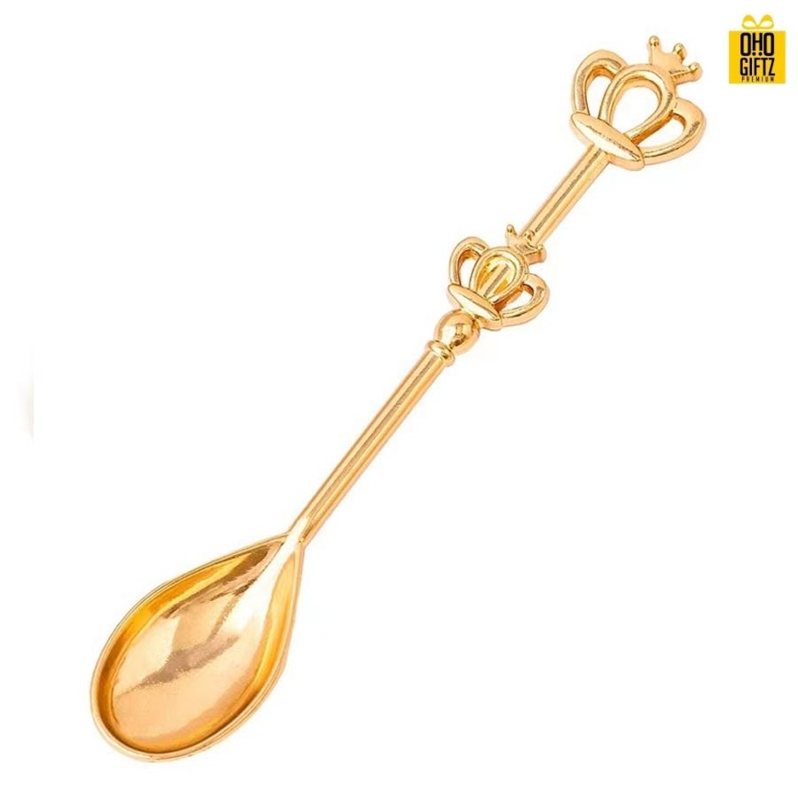 ช้อนกาแฟโลหะมงกุฎเงินทอง  พิมพ์สติกเกอร์ชื่อฟรี ทำเป็นของพรีเมี่ยม ของชำร่วยงานเเต่งงานได้