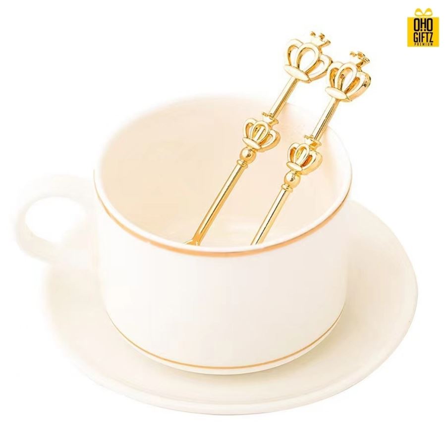 ช้อนกาแฟโลหะมงกุฎเงินทอง  พิมพ์สติกเกอร์ชื่อฟรี ทำเป็นของพรีเมี่ยม ของชำร่วยงานเเต่งงานได้