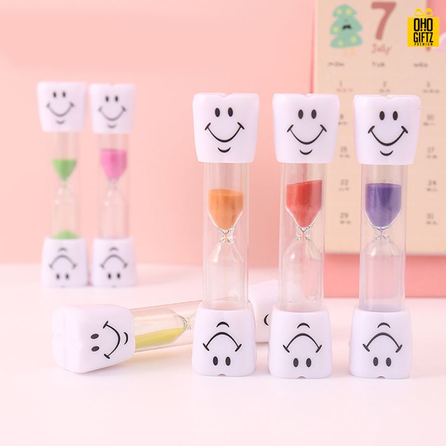 นาฬิกาทรายทรงฟันยิ้ม  สกรีนโลโก้ ทำเป็นของพรีเมี่ยม ของที่ระลึกได้