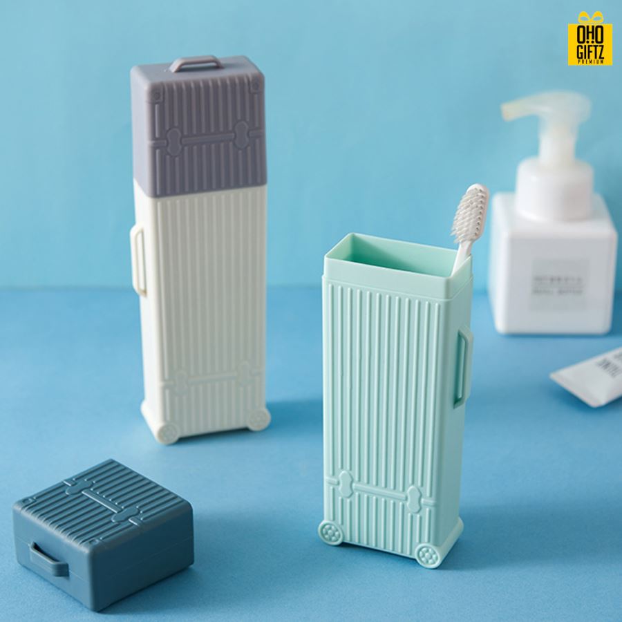 กล่องใส่แปรงทรงกระเป๋าเดินทาง สกรีนชื่อ สกรีนโลโก้  ทำเป็นของพรีเมี่ยมได้ 