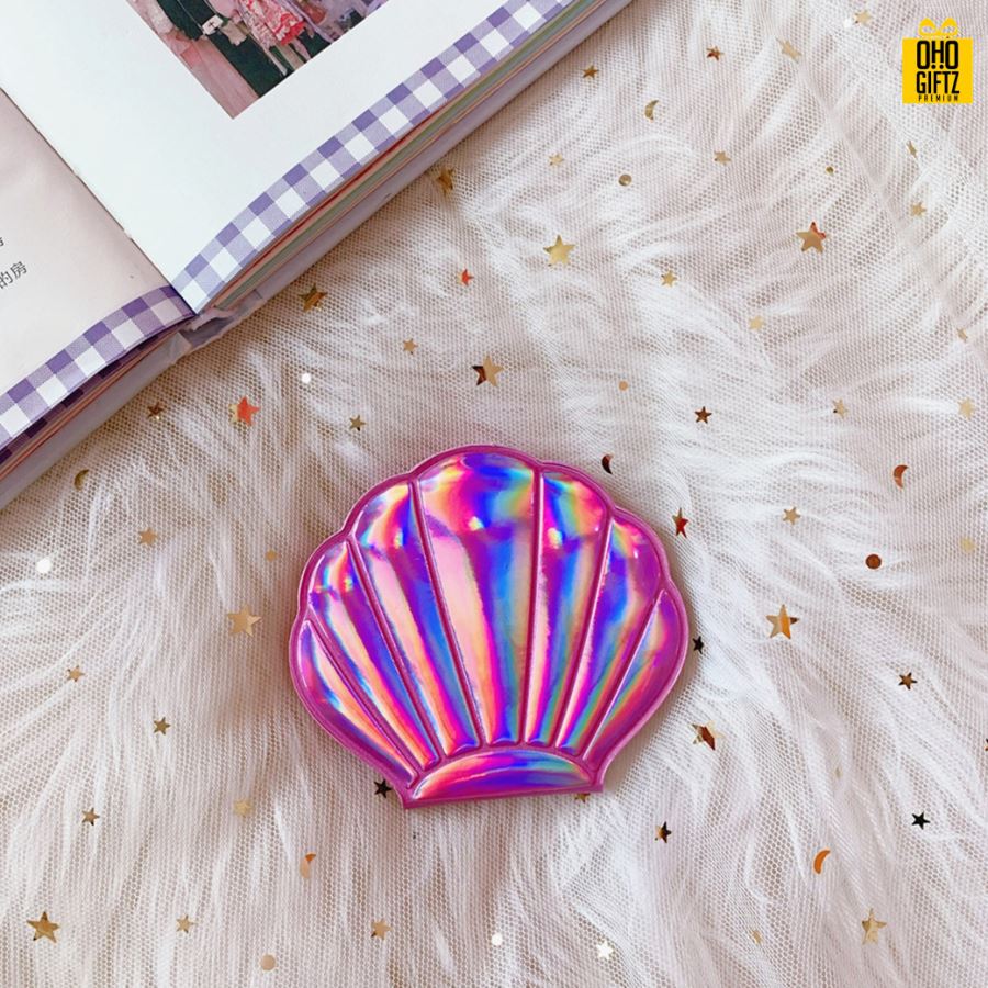 กระจกพับทรงเปลือกหอย สกรีนชื่อ สกรีนโลโก้  ทำเป็นของพรีเมี่ยมได้