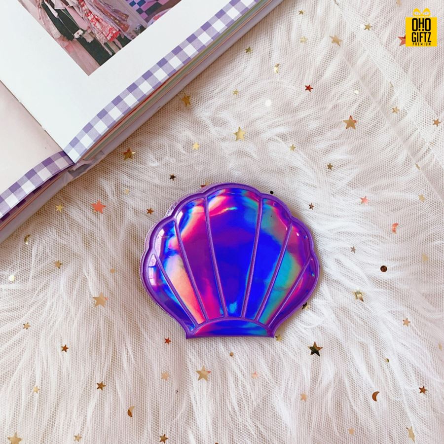 กระจกพับทรงเปลือกหอย สกรีนชื่อ สกรีนโลโก้  ทำเป็นของพรีเมี่ยมได้