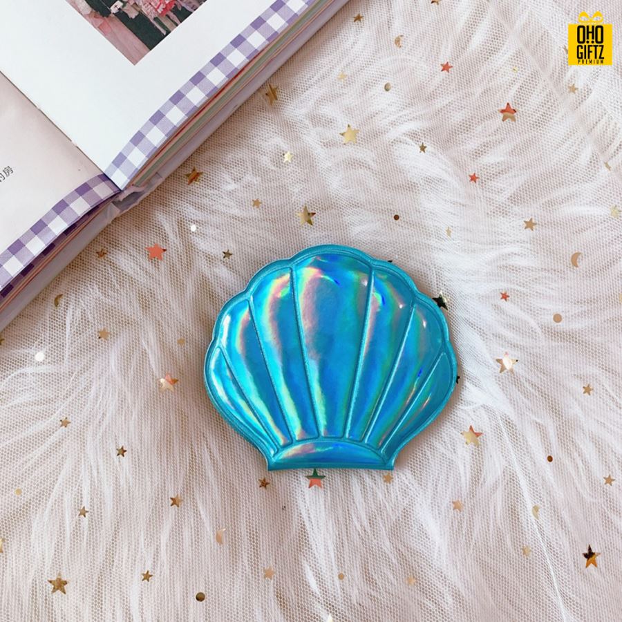 กระจกพับทรงเปลือกหอย สกรีนชื่อ สกรีนโลโก้  ทำเป็นของพรีเมี่ยมได้