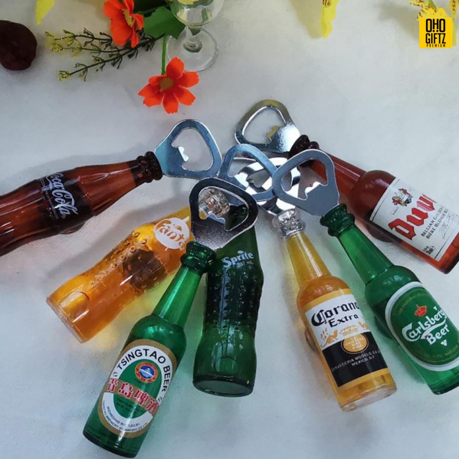 ที่เปิดขวดติดตู้เย็นทรงขวดเบียร์ ติดสติ๊กเกอร์ไม่จำกัดสี สกรีนโลโก้  ทำเป็นของพรีเมี่ยม