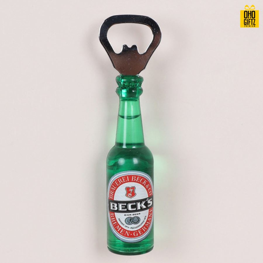 ที่เปิดขวดติดตู้เย็นทรงขวดเบียร์ ติดสติ๊กเกอร์ไม่จำกัดสี สกรีนโลโก้  ทำเป็นของพรีเมี่ยม