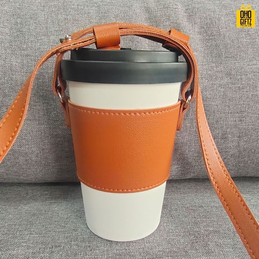 ปลอกหุ้มแก้วสายยาวหนังPU สกรีนโลโก้ ทำเป็นของพรีเมี่ยม