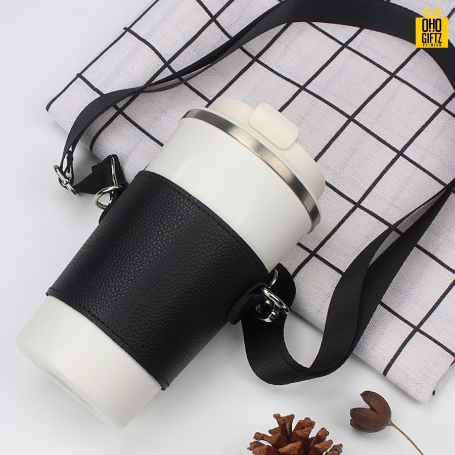 ปลอกหุ้มแก้วสายยาวหนังPU สกรีนโลโก้ ทำเป็นของพรีเมี่ยม