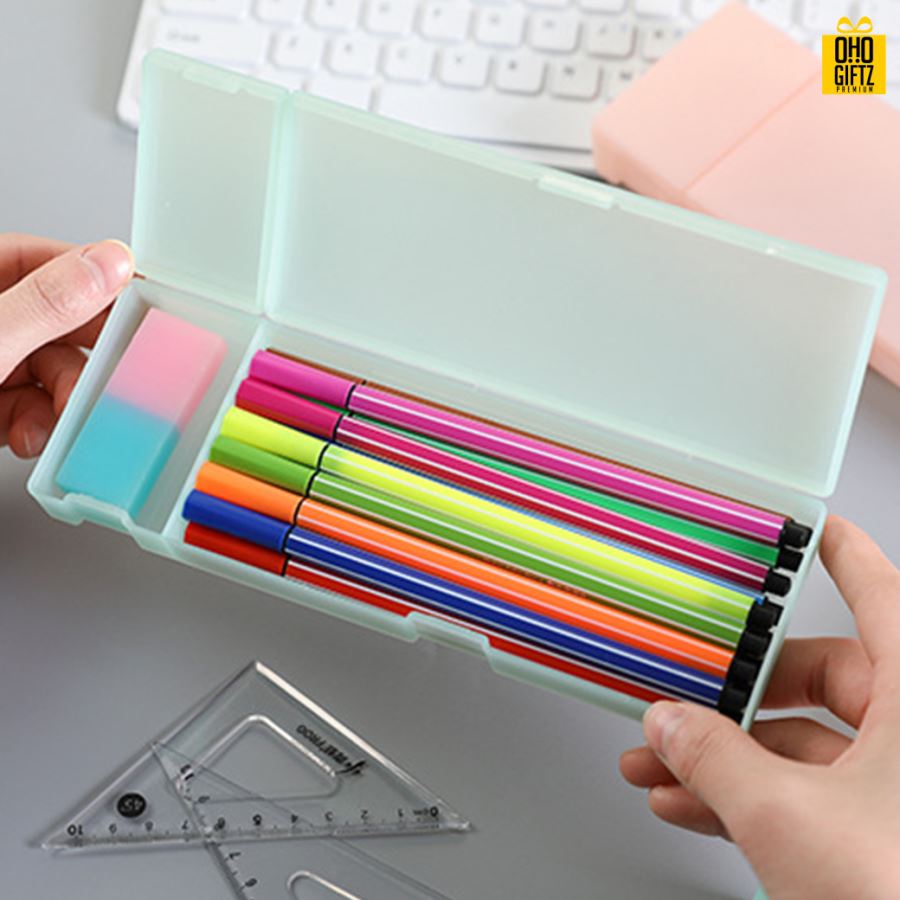 กล่องใส่เครื่องเขียนพลาสติก สกรีนโลโก้ ทำเป็นของพรีเมี่ยม ของชำร่วย