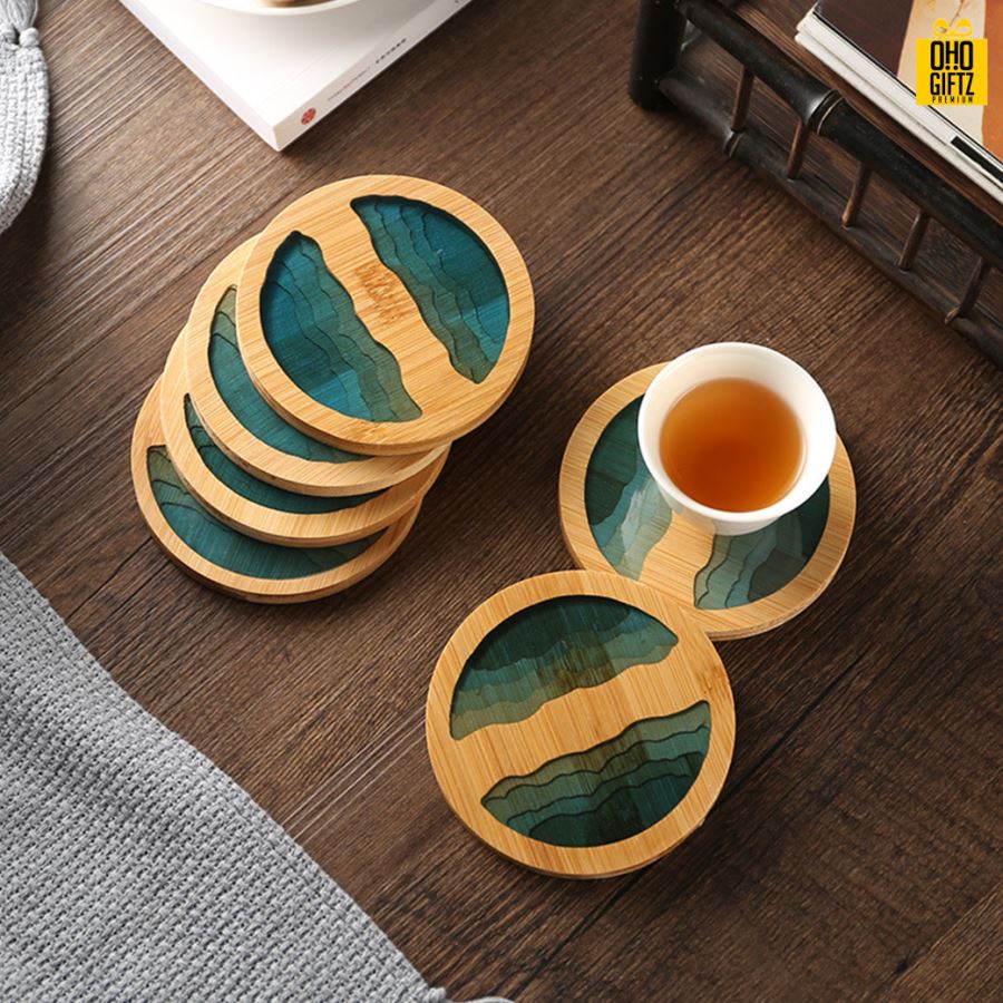 ที่รองแก้วไม้ไผ่ลายทะเลสาบ สกรีนชื่อ, โลโก้, พิมพ์ภาพได้