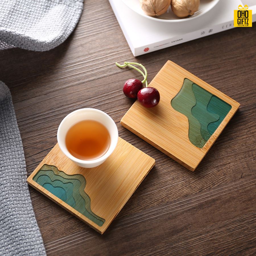 ที่รองแก้วไม้ไผ่ลายทะเลสาบ สกรีนชื่อ, โลโก้, พิมพ์ภาพได้