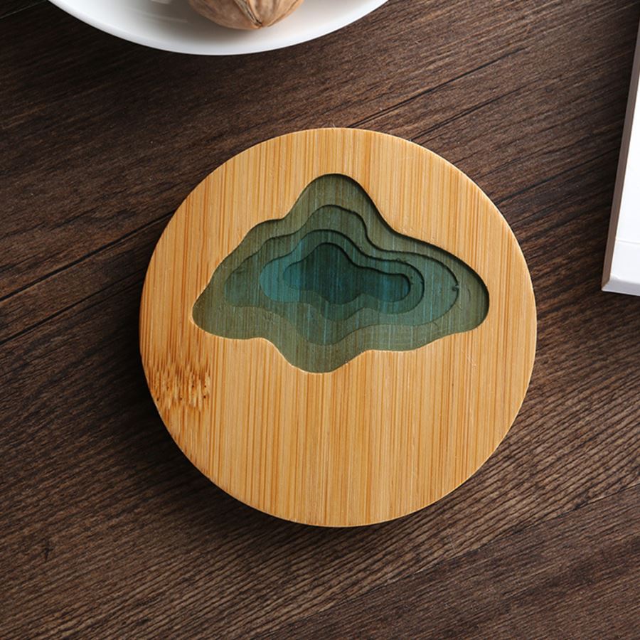 ที่รองแก้วไม้ไผ่ลายทะเลสาบ สกรีนชื่อ, โลโก้, พิมพ์ภาพได้