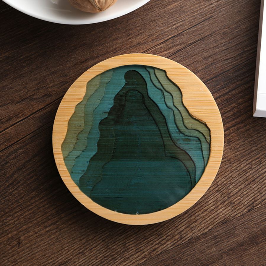 ที่รองแก้วไม้ไผ่ลายทะเลสาบ สกรีนชื่อ, โลโก้, พิมพ์ภาพได้