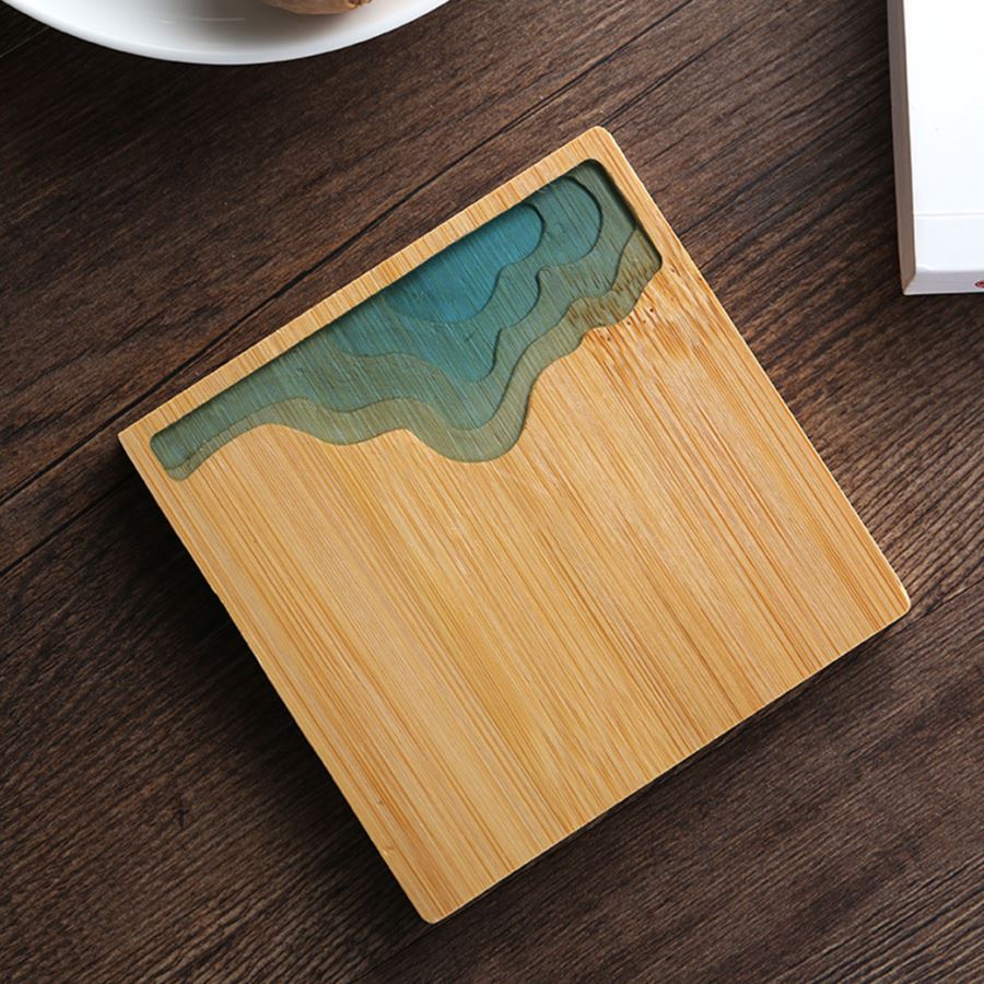 ที่รองแก้วไม้ไผ่ลายทะเลสาบ สกรีนชื่อ, โลโก้, พิมพ์ภาพได้