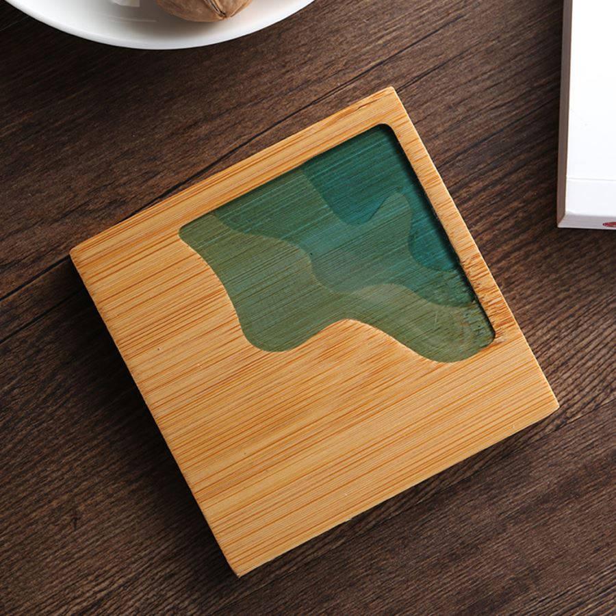 ที่รองแก้วไม้ไผ่ลายทะเลสาบ สกรีนชื่อ, โลโก้, พิมพ์ภาพได้