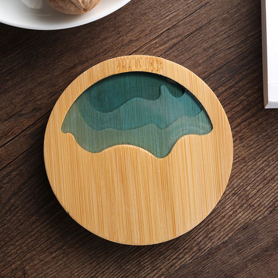 ที่รองแก้วไม้ไผ่ลายทะเลสาบ สกรีนชื่อ, โลโก้, พิมพ์ภาพได้