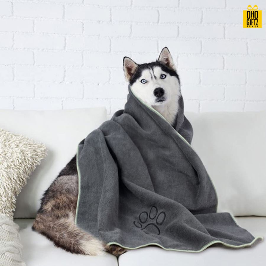 ผ้าขนหนูสำหรับสัตว์เลี้ยง สกรีนโลโก้ ทำเป็นของพรีเมี่ยม