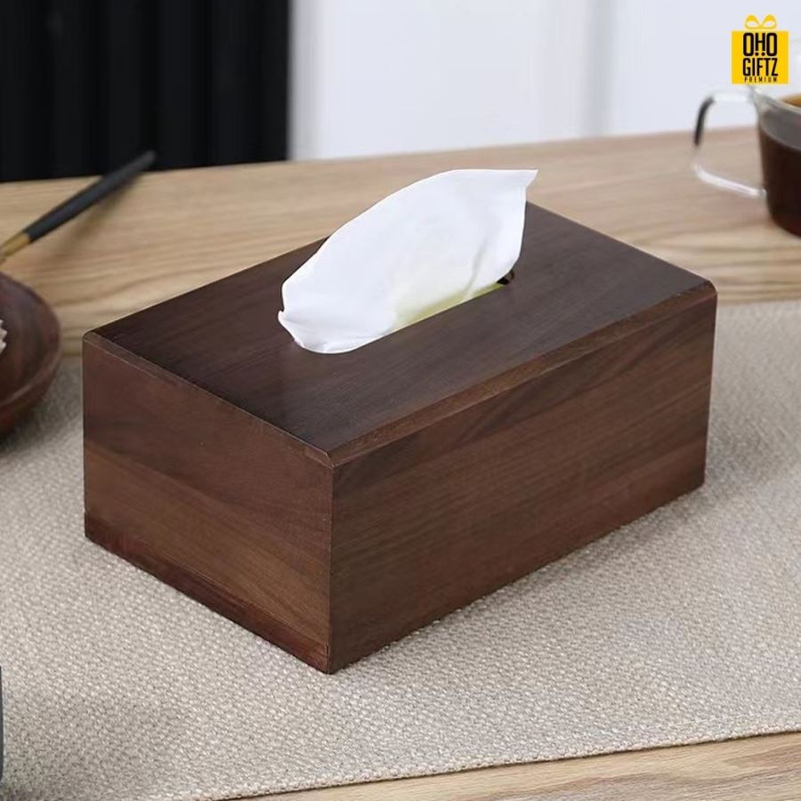 กล่องไม้ใส่กระดาษทิชชู่ สกรีนโลโก้ ทำเป็นของพรีเมี่ยม ของชำร่วยได้